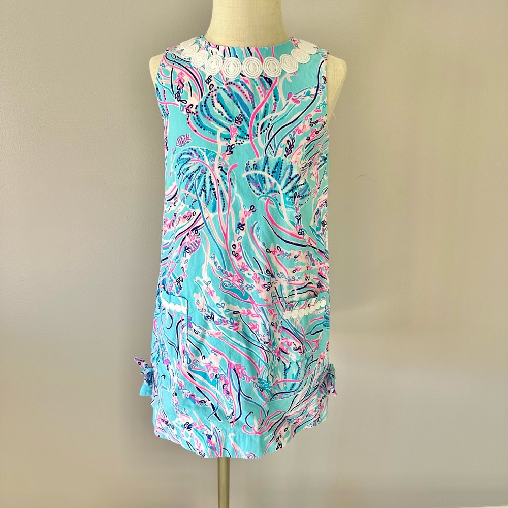 Lilly Pulitzer Girls Aqua Pink Blue Sleeveless Shift Dress